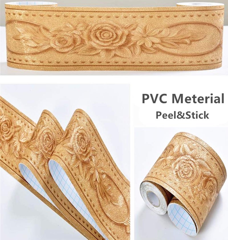 REDODECO 3D Flower Pattern Molding Peel Stick Wall Border for Home Decor Bathroom Kitchen,4 inch by 16.4 feet(Gold) - Image 3